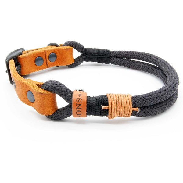 Exklusives 8 mm Hundehalsband Charcoal Charm aus Tau mit verstellbarer Schnalle, edel und einzigartig