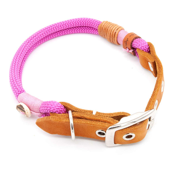 Exklusives 8 mm Hundehalsband Pretty in Pink aus Tau mit verstellbarer Schnalle, edel und einzigartig