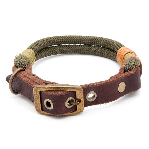 Hundehalsband Tau 10 mm Schnalle verstellbar, Olive Grove - handgefertigt, exklusiv im designgeschützten Stil