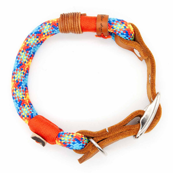 Exklusives 10 mm Hundehalsband Joyful Orange aus Tau mit verstellbarer Schnalle, edel und einzigartig