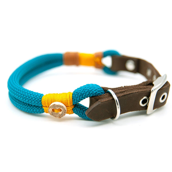 Hundehalsband Tau 10 mm Schnalle verstellbar, Turquoise Treasure - handgefertigt, exklusiv im designgeschützten Stil