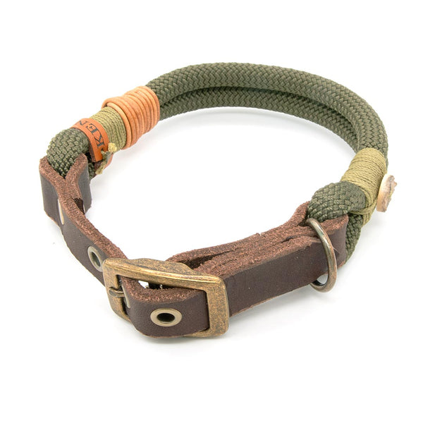 Hundehalsband Tau 10 mm verstellbare Schnalle, Olive Grove - handgefertigt, exklusiv im designgeschützten Stil