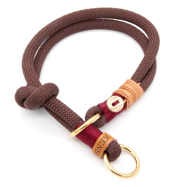 Handgefertigtes Zugstopp-Hundehalsband Braun-Bordeaux - komfortabel, praktisch, sicher. Ein zeitloses Must-have.