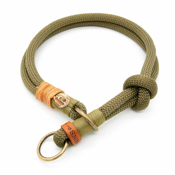 Handgefertigtes Zugstopp-Hundehalsband Oliv-Grün - komfortabel, praktisch, sicher. Ein zeitloses Must-have.