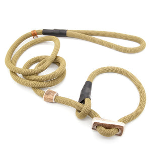 Retrieverleine 10 mm in Champagner-Beige mit Hirschhorn-Stopper, handgefertigte Moxon-Leine für Hunde